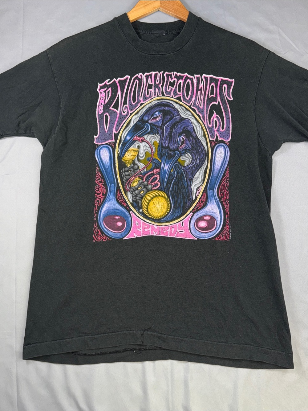 Vintage 1992 The Black Crowes Remedy T-Shirt Mens Large Black Psychedelic Rock